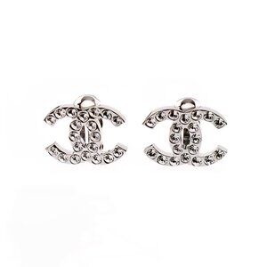 Chanel Swarovski Silver CC Logo Boucles Oreille Earrings